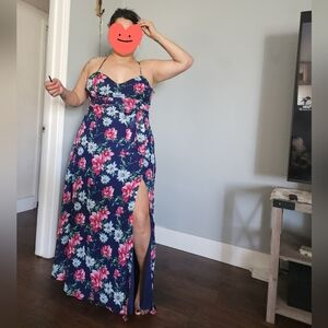 Premier Navy Maxi Dress with Pink & Light Blue Floral Print